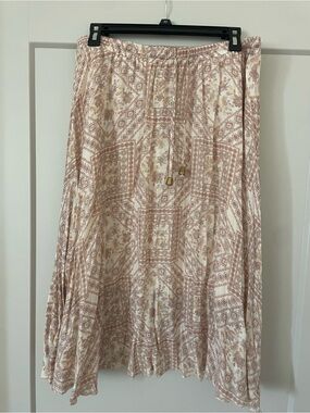 Women's Cream and Blush Printed Boho Midi Skirt